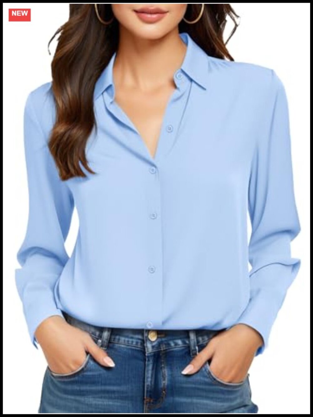 Womens Button Down Long Sleeve Wrinkle-Free Non-Iron Blouse